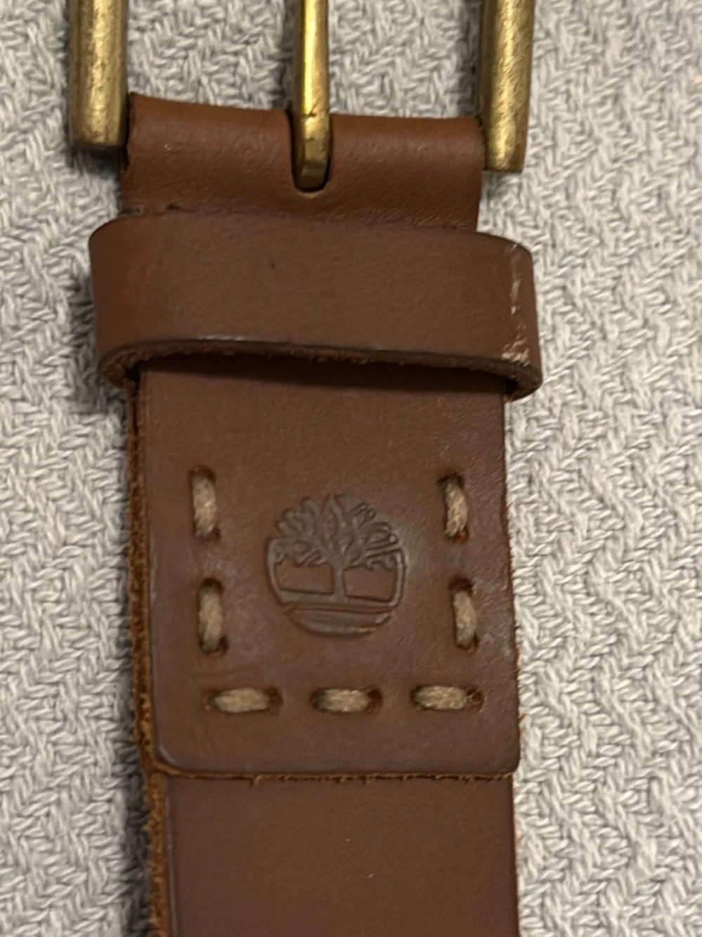 Timberland Brown Leather Belt with Brass-Tone Buckle 34 inches